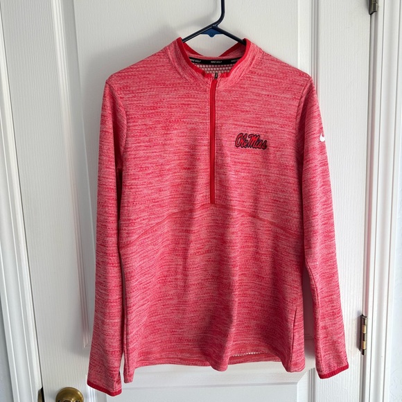 Ole Miss Rebels Nike Dri Fit Women's Heather Red Pink Quarter Zip Pullover Sz L - Picture 1 of 15
